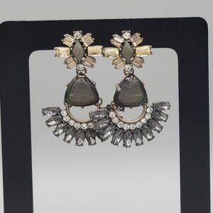 Dangling Earrings Green and Black Beads with Rhinestone Accents 2 inches Length